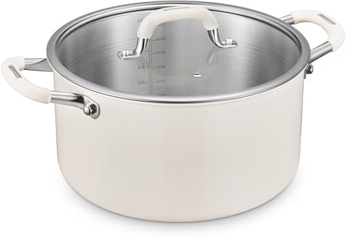 6 Quart Nonstick Stock Pot with Lid, BEZIA Fully-Clad 3-Ply Stainless Steel Pots, Induction Soup Pot with Lid, Kitchen Cooking Pots with Silicone Handle, for All Cooktops, Free of PTFE/PFOA/PFOS