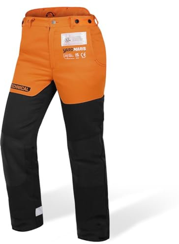YARDMARIS Pantaloni di protezione tecnica per motosega, classici pantaloni protettivi forestali Baumfäller Pantaloni antitaglio solo protezione frontale, tipo A classe 1, Colore arancione, M
