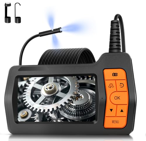 FISHOAKY Caméra Endoscope Industriel Lentille Triple 5m avec Lumières, Caméra Serpent 8mm, IPS 5 Pouces 1080P Camera d'Inspection Canalisation, Endoscope à Étanche IP67 avec Automobile, Câble, 32GB