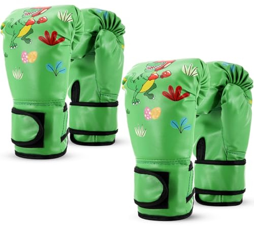 Arrowbash 2 Pair Boxing Gloves for Kids Youth 6oz Boxing Gloves Wrestling Gloves Sparring Equipment for Boxing Taekwondo Kickboxing Muay Thai BJJ Karate Training(Green Dinosaur)