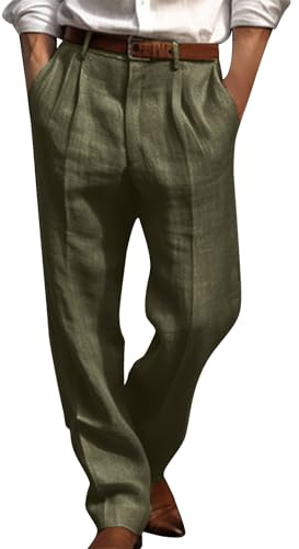 AMhomely Mens Formal Trousers Casual Business Office Work Smart Straight Leg Front Pleated Pants Regular Fit Solid Suit Trousers Long Length Dressy Pants Pocket 03 Army Green M