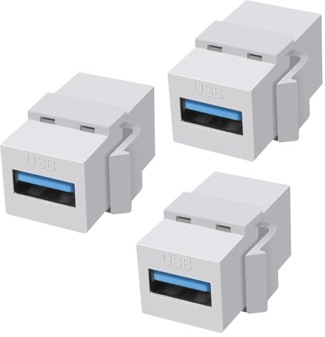 XMSJSIY Adattatore USB 3.0 Keystone Jack 5 Gbps USB3.0 A femmina a femmina accoppiatore presa a scatto per pannello di presa a muro - 3 pezzi