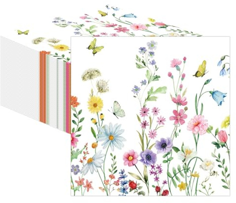 80 Stück servietten blumen Sommer 2-Lagig Tischdekoration Papierservietten für Gartenparty/Picknick, Blumenmuster Servietten mit Girlande, Festliche Tischdeko für Hochzeit/Geburtstag