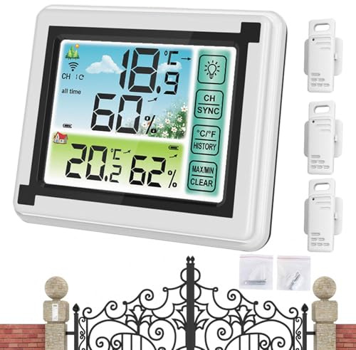 Termometro da esterno digitale - Sensore di umidità di temperatura wireless, monitor climatico interno | Sensore remoto impermeabile, grande stazione meteo per il giardino degli uffici domestici