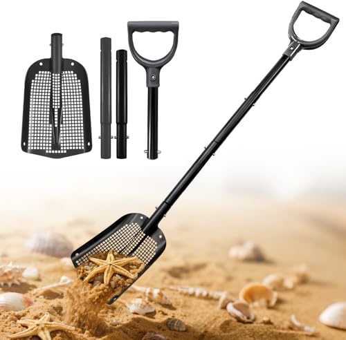 Siebschaufel, 53,5 cm lang, robust, Metall-Sandsieb, Hühnerstallschaufel für Sand, Strandschatzsuche, Siebschaufel mit Löchern, geeignet für Strand, Hühnerstall, Gartenarbeit usw.