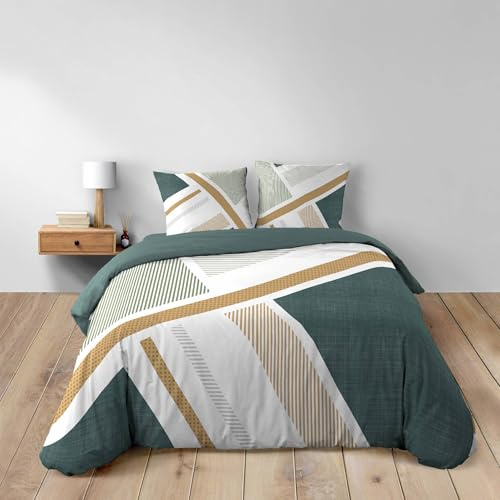 Douceur d'Intérieur, 3-teiliges Bettwäsche-Set (240 x 220 cm) Zephyr, 100% Baumwolle, Grün