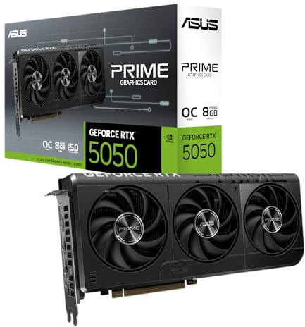 ASUS The SFF-Ready Prime GeForce RTX 5050 8GB GDDR6 OC Edition - Tarjeta gráfica (PCIe 5.0, 8 GB GDDR6, HDMI/DP 2.1, Ranura 2.5, Ventiladores axiales y BIOS)