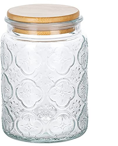 ZONSHJDKR Azucarero Azucarero de vidrio transparente con tapa de bambú, 700 ml, azucarero y salero for el hogar y la cocina.