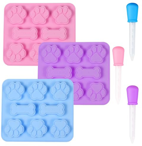 Lot de 6 moules à glace pour chien - Tapis de cuisson pour friandises et projets créatifs - Moules en silicone pour biscuits et activités de bricolage - Pratiques - Tapis de cuisson pour chien