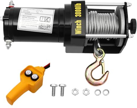 Treuil électrique 12 V DC ATV/UTV avec commande filaire IP54 pour remorquage de véhicules tout-terrain, camions, remorques et bateaux (3000 lb)