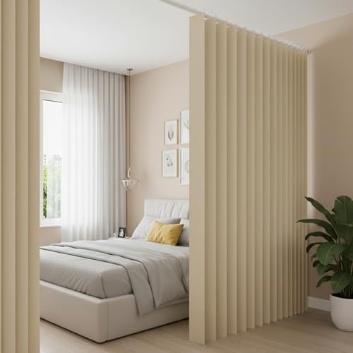 Raumteiler Vorhang Extra Breit H241xB254CM Wasserdicht, Raumtrenner Vorhänge mit Haken, Schrankvorhang Faltbarer Raumteiler für Bad/Schlafzimmer/Wohnzimmer/Büro/Sichtschutz(Beige)