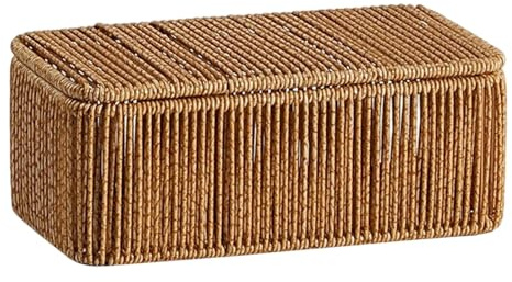 KESOTO Aufbewahrungskorb Als Schreibtischkorb Kosmetikkorb Und Regalkorb Aus Rattan Imitat Handgemacht mit Deckel für Die Aufbewahrung von Küchenutensilien, 25 cm X 12.5 cm X 10