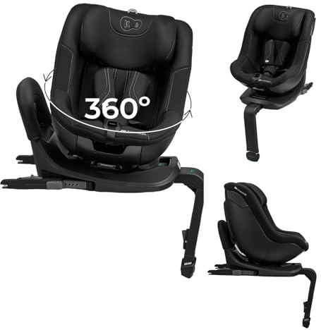 Kinderkraft I-GUARD PRO, drehbarer Autositz 360°, i-Size R129, 61–105 cm, rückwärts und vorwärts gerichtet, ISOFIX und Stützfuß, H-GUARD und SIDE PROTECT System, belüftete Schale, Schwarz