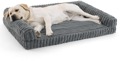 BEDSURE orthopädisches Hundebett Grosse Hunde - 114x81x17.5cm | wasserdichtes Hundesofa mit Memory-Schaum & Eierkarton-Schaum, waschbarer und abnehmbarer Cordbezug Hundecouch, grau