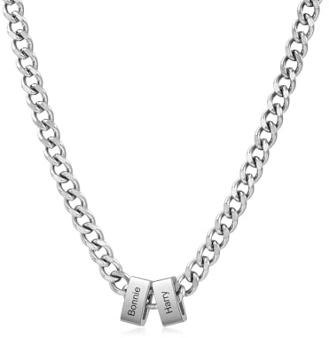 Collar Personalizado para Hombre Con 1-6 Nombres Cadena de Acero inoxidable para Papá Marido Novio Regalo Personalizado para Navidad, San Valentín, Día del Padre,Cumpleaños. (bead-2 nombre)