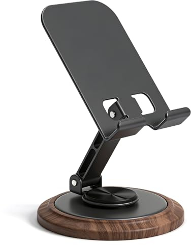 Handy Ständer, Verstellbare Handyhalterung Tisch, Handy Halterung mit 360° drehbare Basis, Faltbarer Handyhalterung für Schreibtisch, Tragbarer Handyhalter für iPhone 17 16 15 14, Samsung Smartphone