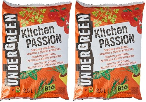 Undergreen Kitchen PASSION Terriccio per Ortaggi, Piccoli Frutti e Piante Aromatiche, Consentito in Agricoltura Biologica, 2,5 l (Confezione da 2)