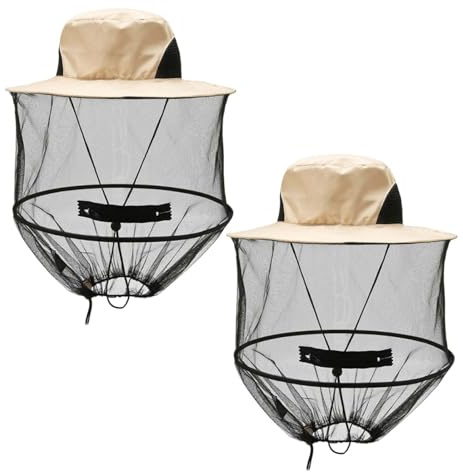 Novocloud 2 Pezzi Cappello Zanzariera con Rete Anti Insetti - Maschera Apicoltore Pieghevole & Traspirante, Cappello Antizanzare per Pesca, Giardinaggio, Escursionismo, Campeggio (Beige)