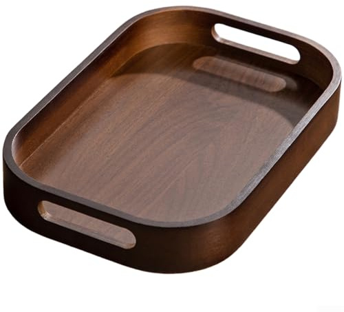 Bandeja de té de madera con asas, plato rectangular para servir aperitivos y frutas, tablero de mesa de té de escritorio para accesorios de juego de té Kung Fu, bandeja de refrescos para invitados