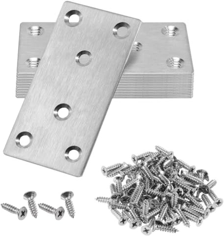 10PCS Heavy Duty Mending Plates with 60PCS Screws, Flat Brackets for Wood | 80x40x2mm Stainless Steel Joining Brackets RustProof for Wood Fixing Garden Fence Timber Furniture Repair Connector
