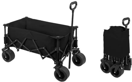ARMAAN Chariot Pliable De Camping avec Poignée Réglable, Grande Capacité, Chariot De Transport À roulettes pour Plage, Camping, Jardin, Courses Et Activités De Plein Air,Black-90 * 49 * 52cm
