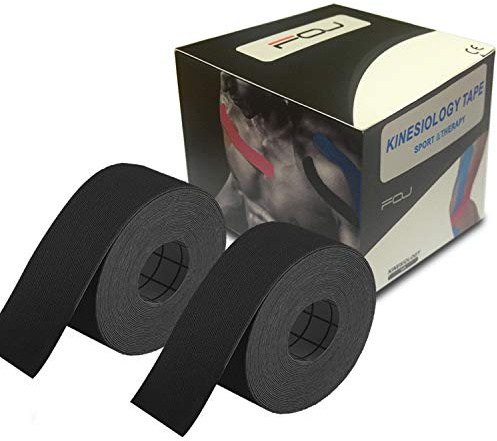 Kinesiology Recovery Therapeutic Tape, Waterproof Muscle Support for Athlete,Sports Injury Tape 1 inch x 16.4 ft / 2.5cm x 5m(Black 2 Pack)