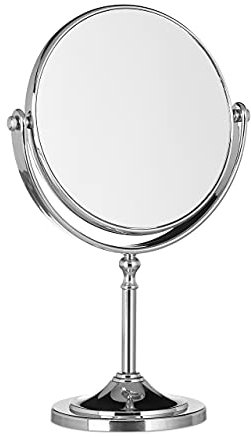 Relaxdays, Freistehend, Kosmetikspiegel Vergrößerung, Schminkspiegel stehend, Make Up Spiegel rund, zweiseitig HBT: 28x18x10cm, silber