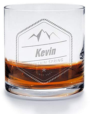 printplanet - Whiskyglas mit Namen Kevin graviert. - Leonardo® Whiskeyglas mit Gravur - Design Mountain