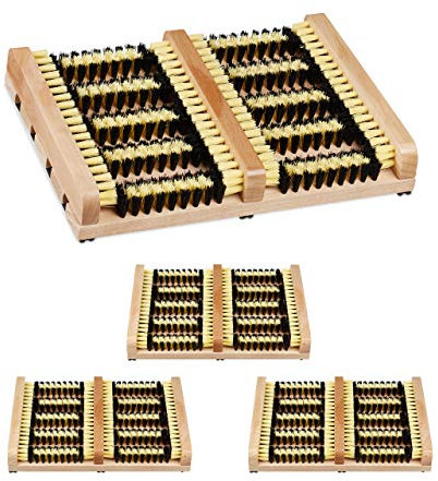 Relaxdays 4 x utomhus skoremsa, halkfri golv, kraftiga, täta borst, fotskydd utomhus, träspjäs, natur