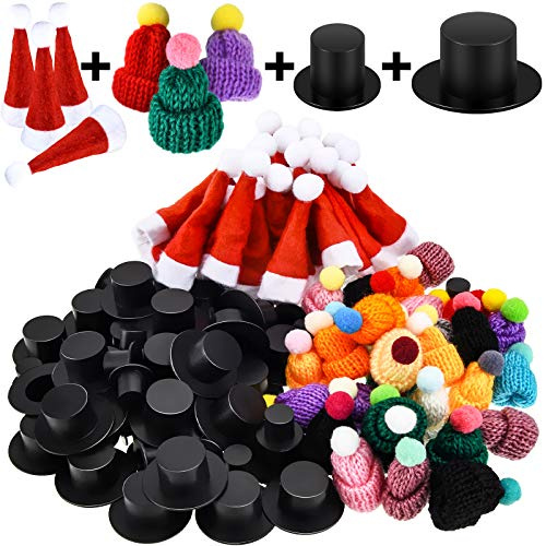 WILLBOND 120 Stück Mini-Weihnachtsmütze, Strickmütze, kleine Weihnachtsmannmütze, Weihnachtspuppe, Hut für Weihnachtsbaumschmuck, DIY, Kunstdekoration