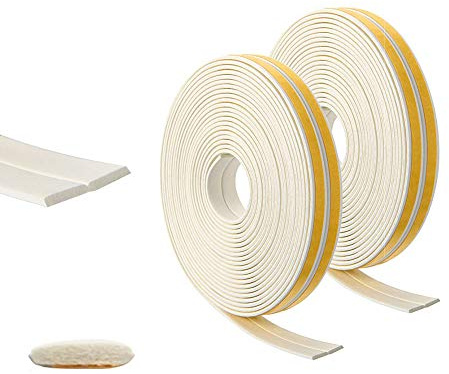 LIKERAINY Dörrfönster Utkast Tejp Självhäftande EPDM Utdragslist Ljudisolering Gummi Weatherstrip I-Typ Vit (2 rullar totalt 33 meter)