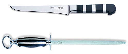 Dick 1905 flexibles Ausbeinmesser 15 cm Set inkl. rundem Standard Wetzstahl 25 cm mit Holzgriff