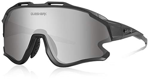 Queshark Occhiali Ciclismo Polarizzati, Occhiali Bici Uomo Donna, Con 1 Lenti o 4 lenti Intercambiabili, TR90 Montatura, UV400 Occhiali Sportivi per Ciclismo Corsa Pesca Baseball Sci