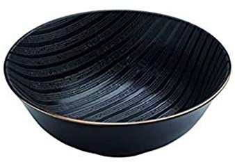 Zafferano Black Stone - Grand Bol en Porcelaine, Diamètre 203 mm, Couleur Noir/Or, Lavable au Lave-vaisselle - Ensemble 6 Pièces