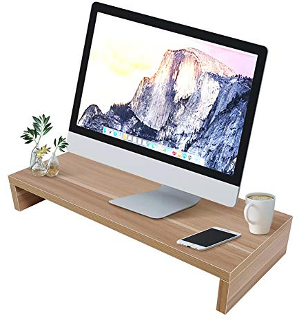 Monitorständer für Schreibtisch Holz, Computerständer für Desktop-Monitor Erhöhung Schreibtisch Computer Monitor Riser Ergonomischem Laptop-Druckerständer mit Kabelführung für Laptop, Eiche