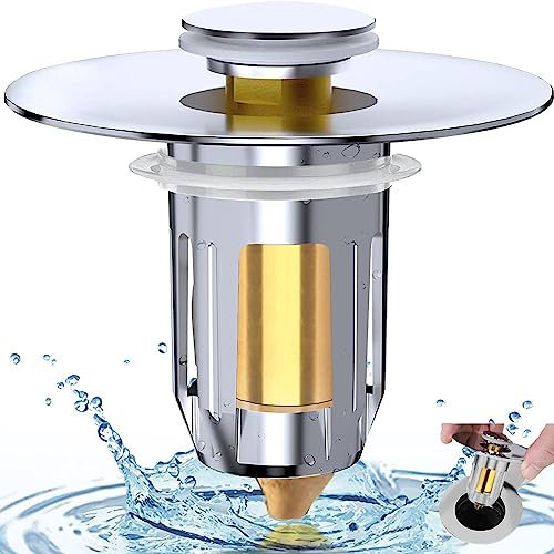 APETHS Pop up Abflussstopfen, Ablaufgarnitur Stöpsel Waschbecken, Edelstahl-RüCkprall Kern Universal POP UP Waschbeckenstöpsel für Badewanne, Waschtisch, Küche (Ablaufloch Blende 25-45mm)