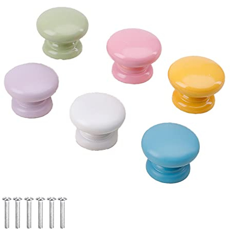 Achengqi 6 Pièces Poignée Ronde Colorée Boutons de Meubles Solides Rond Boutons de Porte Coloré Bouton de Tiroir Boutons de Commode Convient aux Armoires de Chambre D'enfants Tiroirs Salon