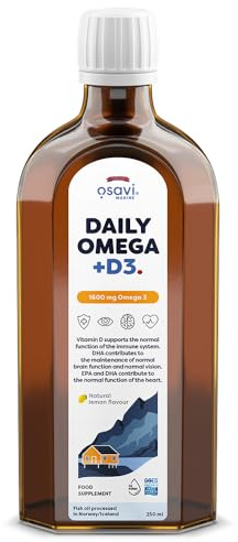 Osavi - Daily Omega + D3 | Flüssiges Fischöl mit 1600 mg Omega-3 & Vitamin D3 - Mit natürlichem Zitronengeschmack für den täglichen Bedarf | 1600 mg - 250 ml