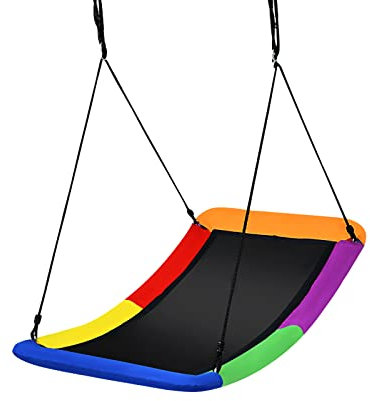 DREAMADE Nestschaukel eckig 150x80cm, Kinderschaukel bis 150KG belastbar, Baumschaukel mit 100-180cm verstellbaren Seil, für Kinder & Erwachsene, für Indoor & Outdoor (Bunt)