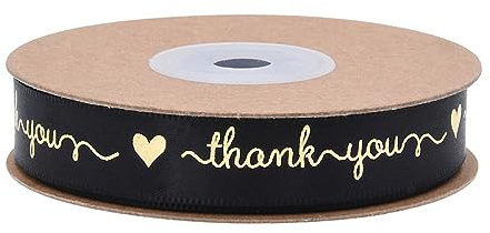 Wambere 15mm x 20 Yards Schwarz Geschenkband Schleifenband mit den Buchstaben Thank You,Satin Bänder Stoffband Dekoband für Hochzeit Deko Party Weihnachten Taufe Geburtstag Geschenkverpackung