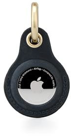 Habac Studio Airtag nyckelring äkta läder med mässings nyckeletiketter. Apple Airtag-hållare för bagage, GPS-spårare, hund- och Airtag-fodral, nyckelorganisatör. Nyckelring GPS-tagg (marinblå)