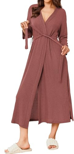 Ekouaer Women's Robe Long Waffle Knit Bathrobe Lightweight Soft Kimono Robes Loungewear