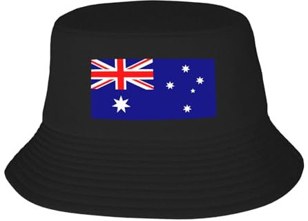 KWQDOZF Fischerhut mit Flagge von Australien, Fischermütze für Herren und Damen. Sonnenhüte Schwarz