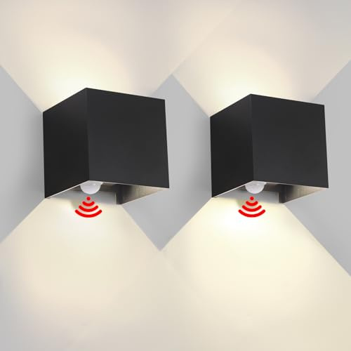 2 Stück Wandleuchte Aussen Innen mit Bewegungsmelder Lichtsensor, LED Wandlampe Aussen Außenwandleuchten Modern Schwarz 12W 4000K, IP65 Wasserdicht quadratisch Aluminium Passen Sie den Lichtwinkel
