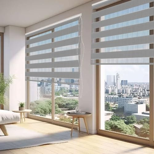 Doppelrollo Klemmfix Verdunkelung 30 x 260 cm Hitzeschutz Energiesparend 100% Verdunkelung Dachfenster Rollo Inkl. Montagematerial für Wohnzimmer Küche Büro, Hellgrau
