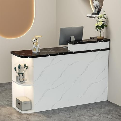 Empfangstheke Holz Empfangstheken Moderner Mit Schubladen Rezeptionstheken Mit LED-Leuchten Kassentheke Verkaufstheke Offene Rezeption Für Firmenhallen Hotelrezeptionen(White stone pattern+black stone