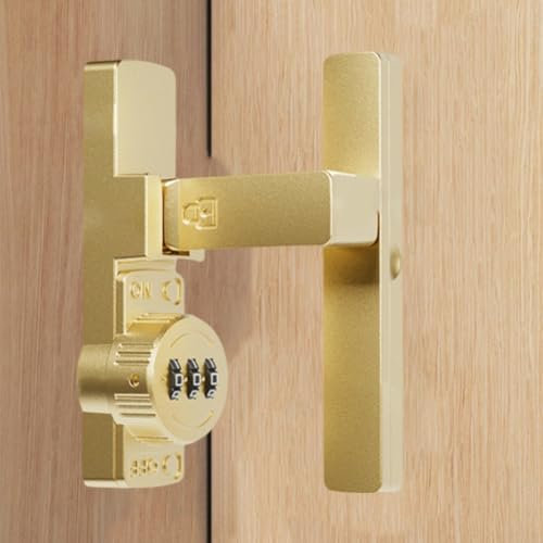 HEBEOT Serratura per porta da fienile a 90 gradi, senza punzonatura, serratura con password, in lega di zinco, per porte da fienile, porte scorrevoli, porte del bagno, 108 x 68 mm (oro)