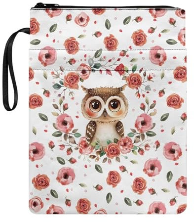 Wanyint Buchschoner Buchhüllen für Taschenbücher, waschbar, Stoff, Buchhüllen mit Reißverschluss, 29,6 x 22,6 cm, für Buch, Eule, Blume, Rot