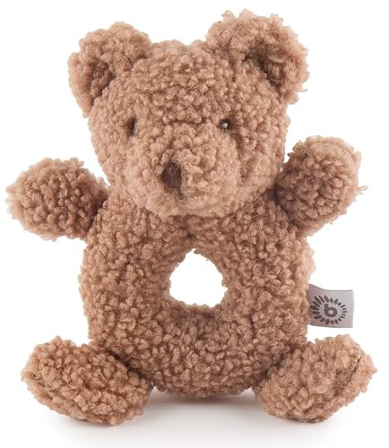 Bieco Kuscheltier Bär Mika mit Rassel | Teddybär aus Bouclé | Baby Plüsch Bär Stofftier | Plüschtier Teddy Rassel Tedy Bear Kuscheltier Plüschtier Baby Gute Besserung Teddy Bär ab 0 Monate