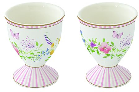Easy Life Set 2 portauovo pasquali in porcellana con fiori Happy Easter H6.5 cm